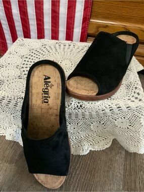 Alegria Black Suede Open-Toe Mule
